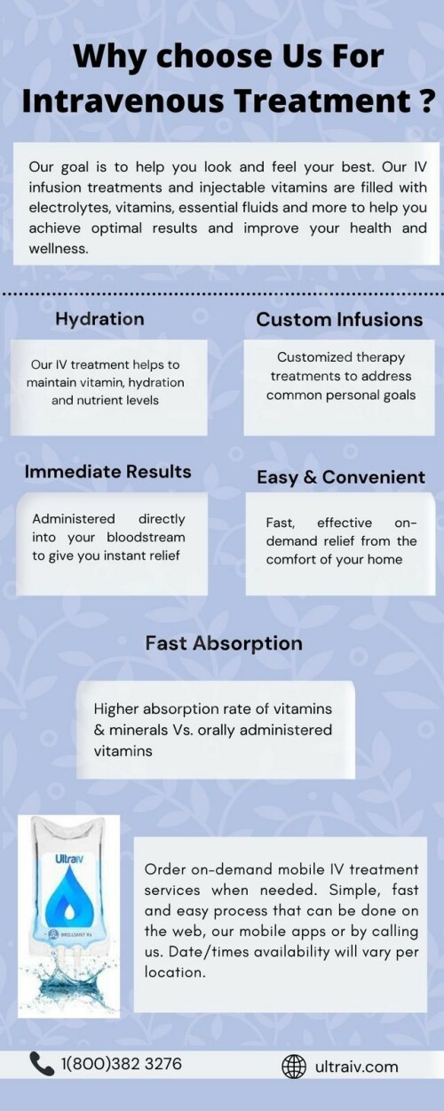Ultra IV provides the most convenient, rapid-relief IV therapy treatments & injectable vitamins all done out of the comfort of your home, hotel room, or your office. We have specialized formulas to give your body essential vitamins and nutrients to leave you feeling refreshed and renewed, so you’re ready to take on the day. Let us come to you!