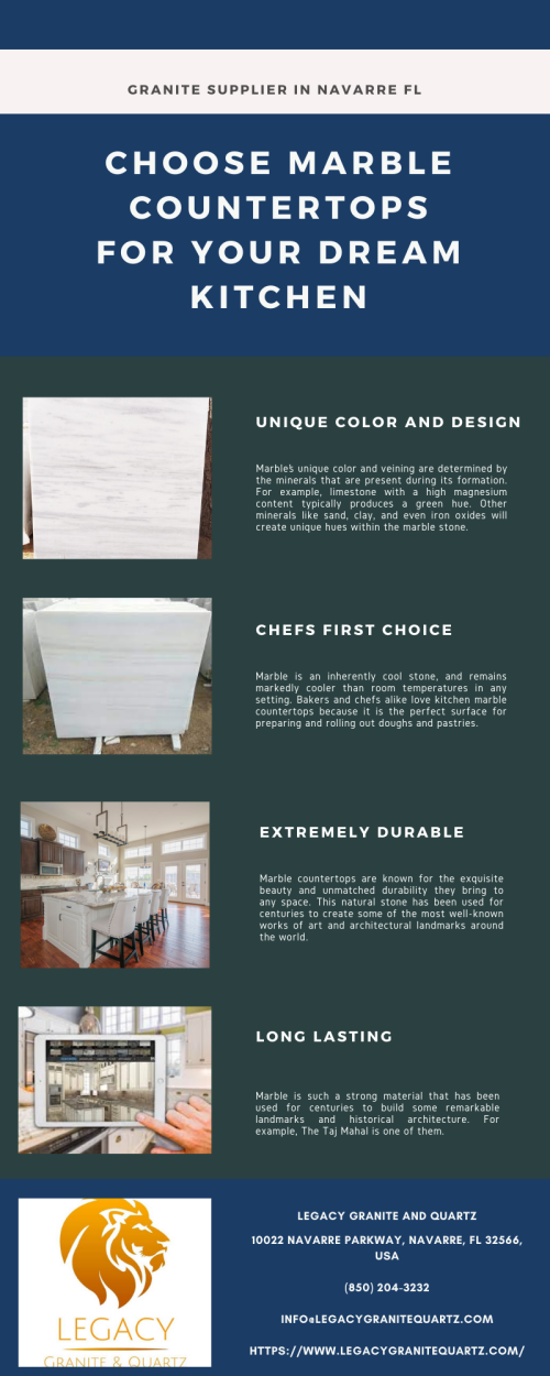 In this infographic, we described how marble countertops can add charm to the kitchen. Read this infographic and share it with your friends. For more information, you can visit https://www.legacygranitequartz.com/