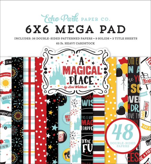 Price: Sale price $11.49 Sale

FREE shipping on US orders over $60

A Magical Place Collection 6"x 6" Mega Paper Pad designed by Lori Whitlock for Echo Park. . The patterned papers include images of balloons, banners, fireworks, castles, airplanes, popcorn, and more.

36 Double-Sided Papers
9 Solid Papers
3 Title Sheets
65 lb Accent Opaque Cardstock
Smooth surface
Printed on two sides
Designed by Lori Whitlock
Made in the USA
Echo Park Paper AMP239031

For more details, you can call us at +1 801 717 9006 or visit our website!
https://www.12x12cardstock.shop/collections/6x6-paper-pads/products/a-magical-place-6x6-mega-pad-echo-park