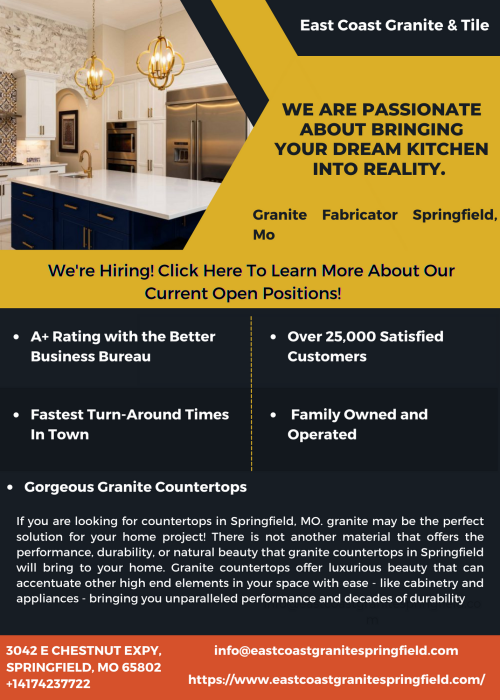 East Coast Granite & Tile is a fabricator and installer of granite, marble, and quartz countertops in Springfield, Missouri. Contact us now at +14174237722 or visit www.eastcoastgranitespringfield.com
