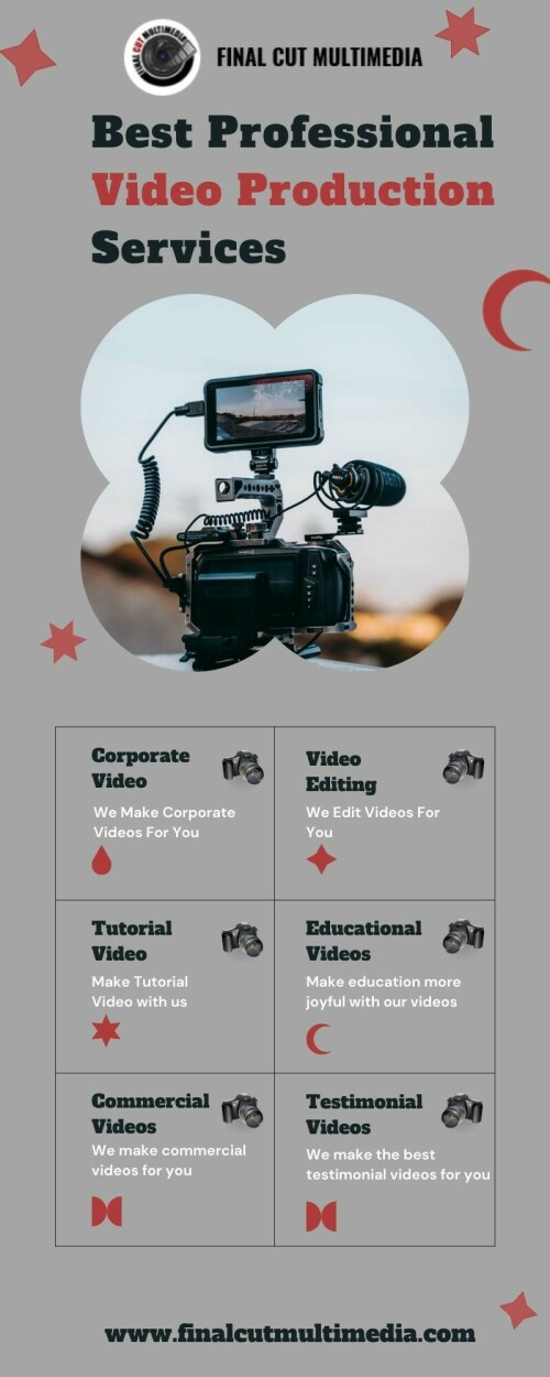 Final Cut Multimedia is a company of professional video production services, We have a team of professional video producers that can create a video for your company and turn it into a promotional video that will help you reach your target audience. Contact us now for many types of video production.