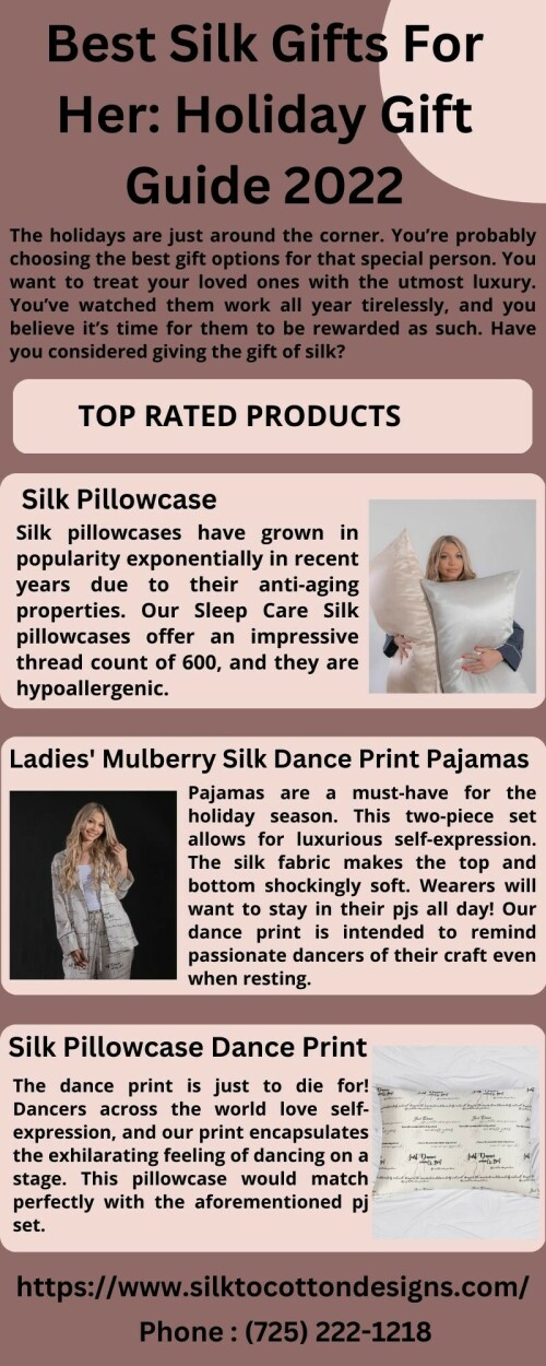 The holidays are just around the corner. You’re probably choosing the best gift options for that special person. You want to treat your loved ones with the utmost luxury. You’ve watched them work all year tirelessly, and you believe it’s time for them to be rewarded as such. Have you considered giving the gift of silk? https://www.silktocottondesigns.com/