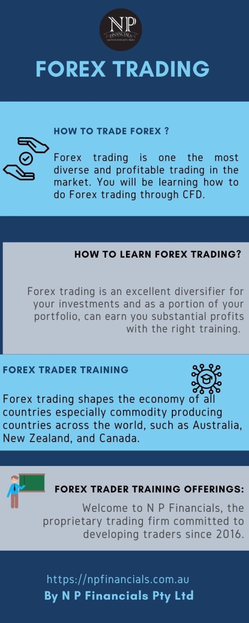 Founded in 2016, N P Financials is Australia's #1 regulated Prop Trading Firm at Melbourne, Australia. We provide both Training and Funding to Forex, Shares, Commodities, Indices and Crypto Traders. We help Traders to overcome the biggest obstacle of all they face in the form of not having enough Trading Capital. To know more visit here: https://npfinancials.com.au/