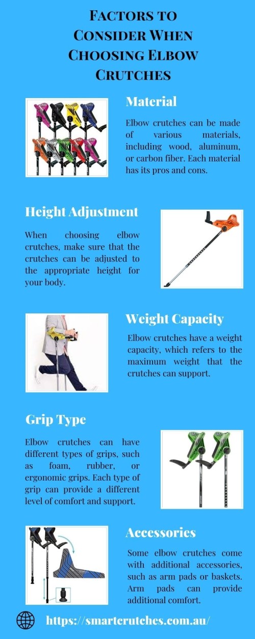SmartCRUTCH™ is loaded with vital features, each one with its meaningful purpose such as ergonomic handles. We listened to the Orthopaedic Surgeons and patients alike about mobility aids and integrated their recommendations.
Website: https://smartcrutches.com.au/