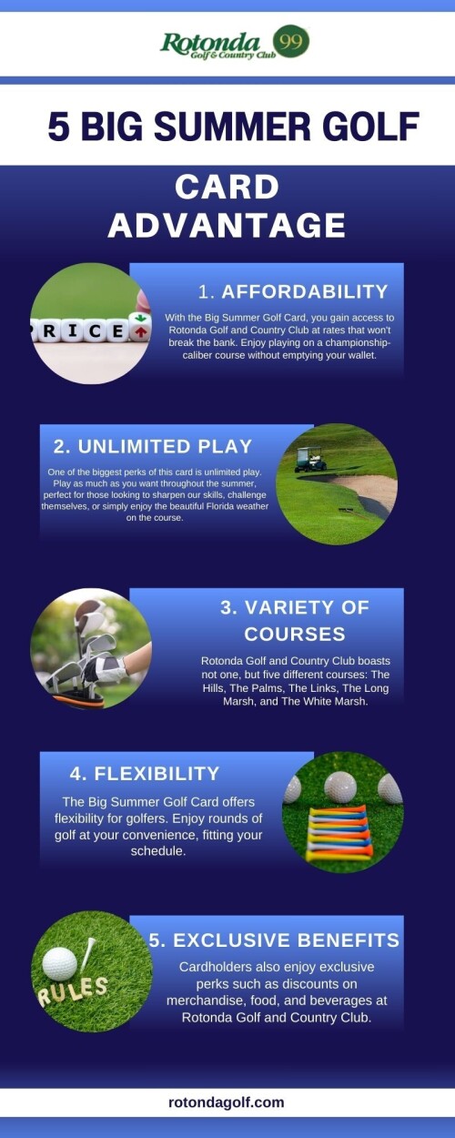 Discover the 5 Big Summer Golf Card Advantages at Rotonda Golf and Country Club! Enjoy exclusive savings, pristine courses, and a memorable summer on the greens. Elevate your golfing experience with us today. Further more details visit our website. https://rotondagolf.com/