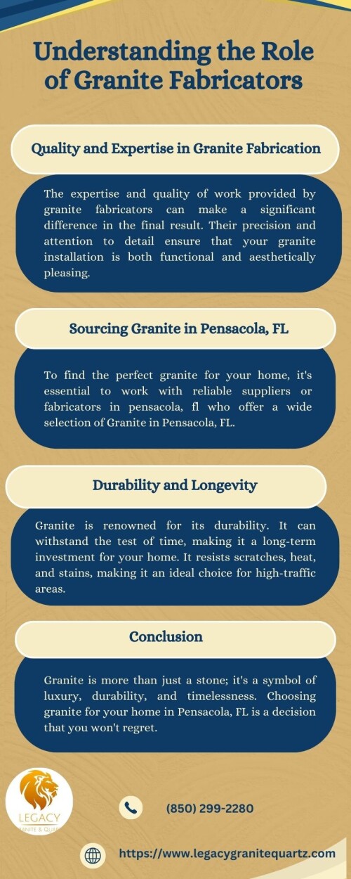 Legacy Granite & Quartz is a fabricator and installer of granite, marble, and quartz countertops in Pensacola, Florida. Contact us now at (850) 299-2280.