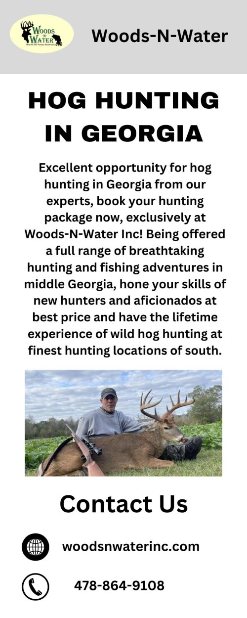 Excellent opportunity for hog hunting in Georgia from our experts, book your hunting package now, exclusively at Woods-N-Water Inc! Being offered a full range of breathtaking hunting and fishing adventures in middle Georgia, hone your skills of new hunters and aficionados at best price and have the lifetime experience of wild hog hunting at finest hunting locations of south. Visit:https://www.woodsnwaterinc.com/wild-hog