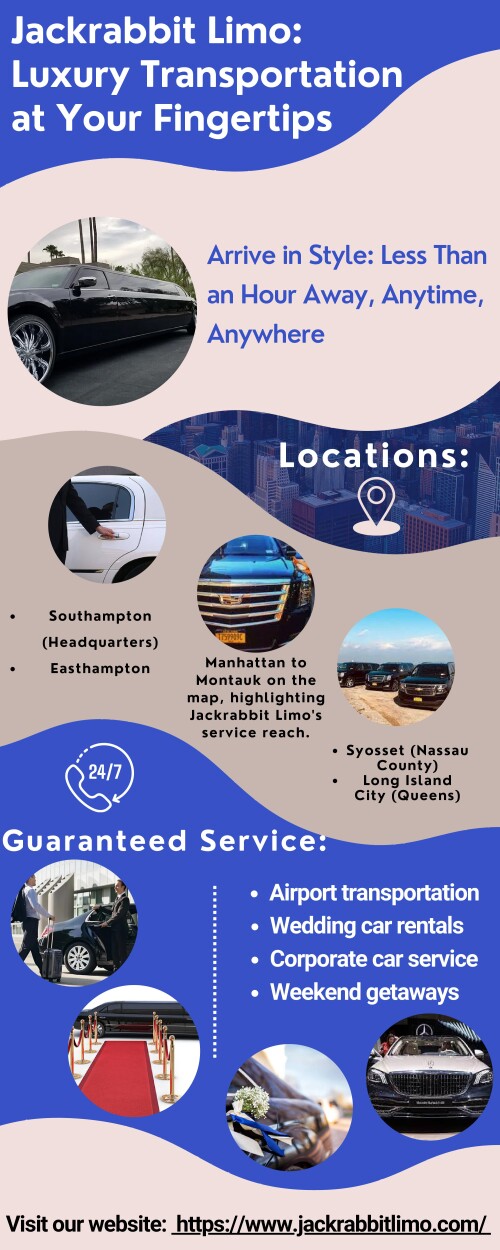 Jackrabbit Limo LLC is a reliable high-end luxury Limousine & Car Service company. Based in Southampton and serves New Yorkers from Montauk to the Big Apple.

Book Now:  https://www.jackrabbitlimo.com/