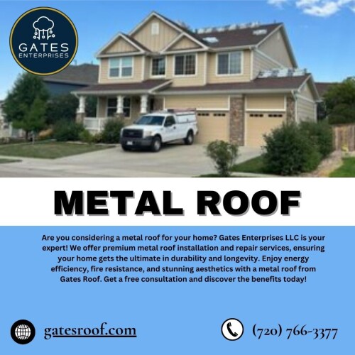 Are you considering a metal roof for your home? Gates Enterprises LLC is your expert! We offer premium metal roof installation and repair services, ensuring your home gets the ultimate in durability and longevity. Enjoy energy efficiency, fire resistance, and stunning aesthetics with a metal roof from Gates Roof. Get a free consultation and discover the benefits today!