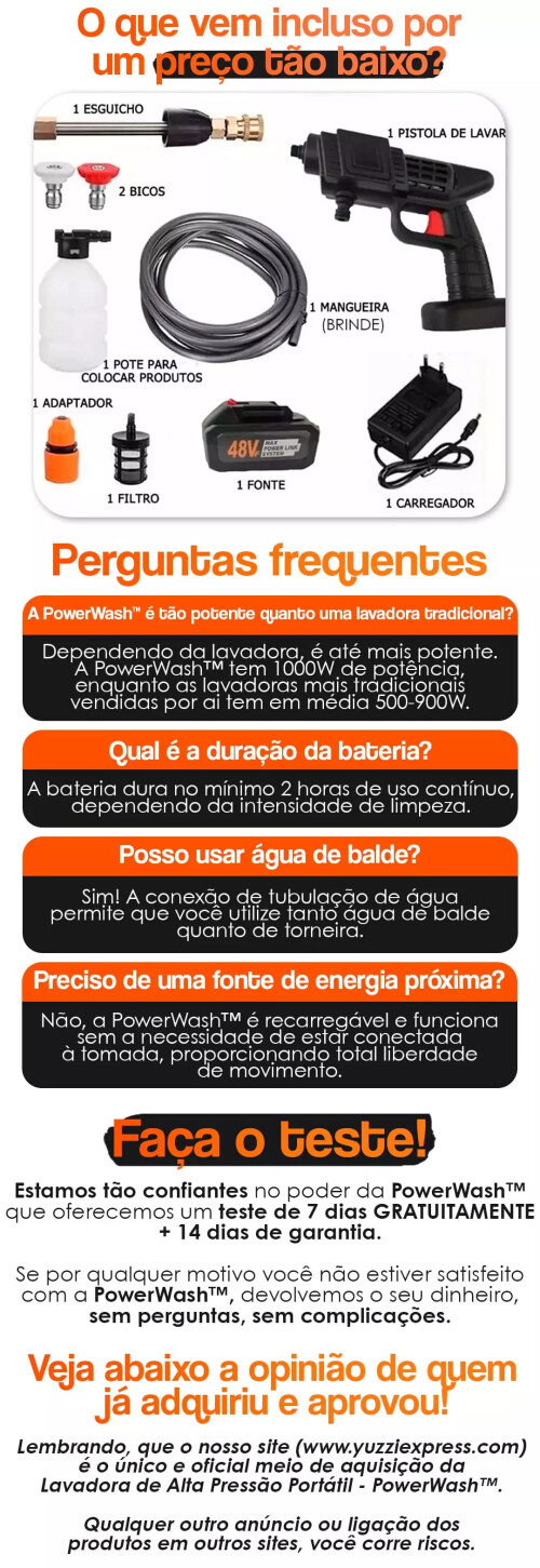 Lavadora de Alta Pressão Portátil Sem Fios + Mangueira de 5M de Brinde PowerWash™ 2