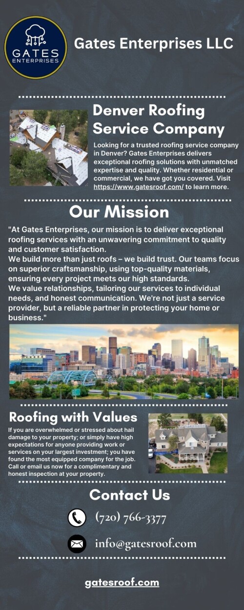 Looking for a trusted roofing service company in Denver? Gates Enterprises delivers exceptional roofing solutions with unmatched expertise and quality. Whether residential or commercial, we have got you covered. Visit https://www.gatesroof.com/ to learn more.