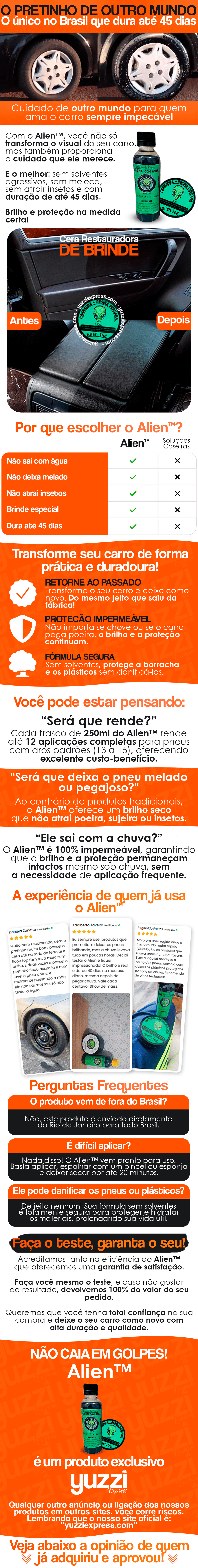 Pretinho para Pneus Impermeável + Cera Restauradora de Plásticos de BRINDE - Alien™