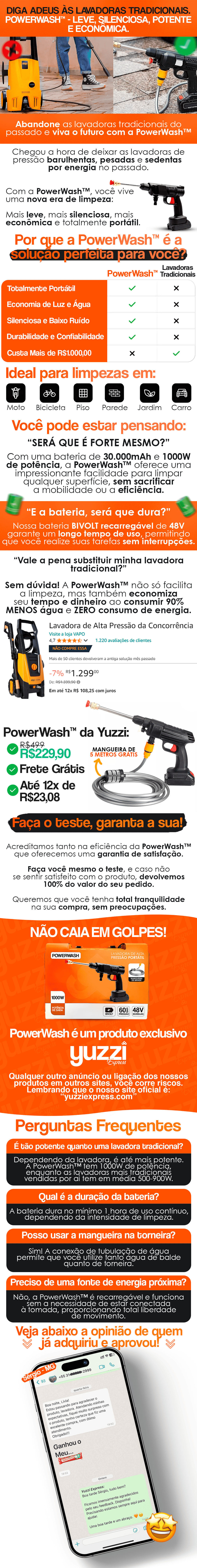 Lavadora de Alta Pressão Portátil Sem Fios + Mangueira de 5M de Brinde - PowerWash™