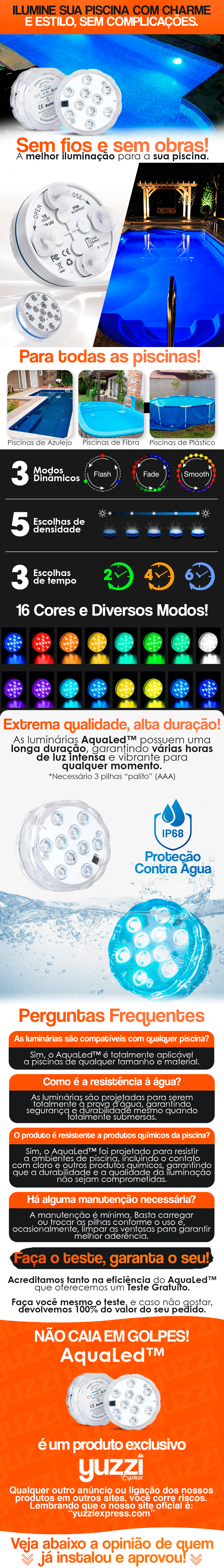 Kit de Luminárias para Piscina RGB Sem Fio com Controle Remoto - AquaLed™