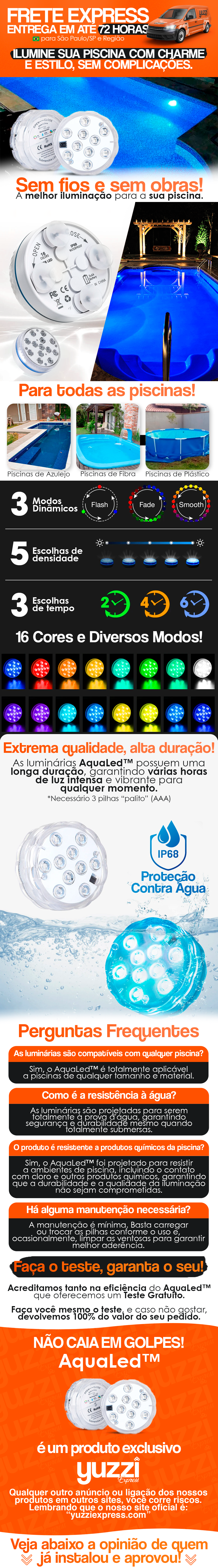 Kit de Luminárias para Piscina RGB 13 LEDS Sem Fios com Controle Remoto - AquaLed™