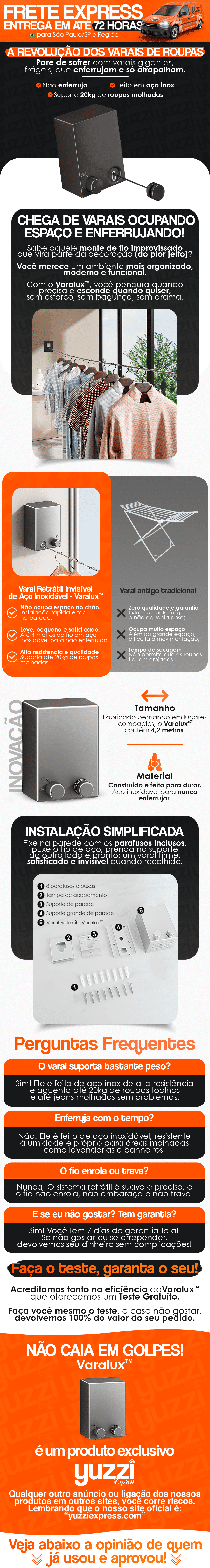 Yuzzi Express - Varal Retrátil Invisível de Aço Inoxidável - Varalux™