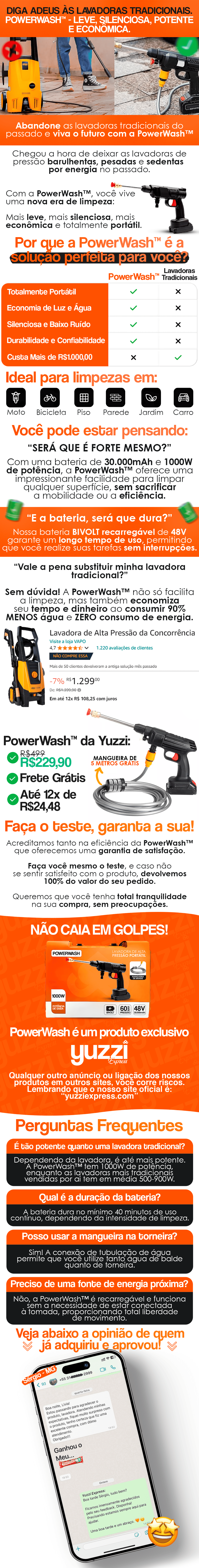 Yuzzi Espress - Lavadora de Alta Pressão Portátil Sem Fios + Mangueira de 5M de Brinde - PowerWash™