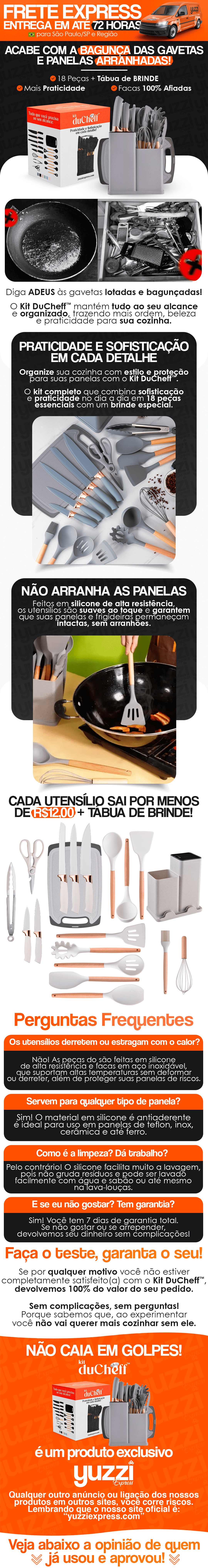Yuzzi Express - Kit de Utensílios de Luxo para Cozinha com 18 Peças + Tábua para Corte de BRINDE - DuCheff