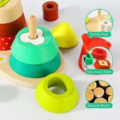 Montessori Wooden Bear Stacker – Educational Toy for Toddlers – Kee&Ka