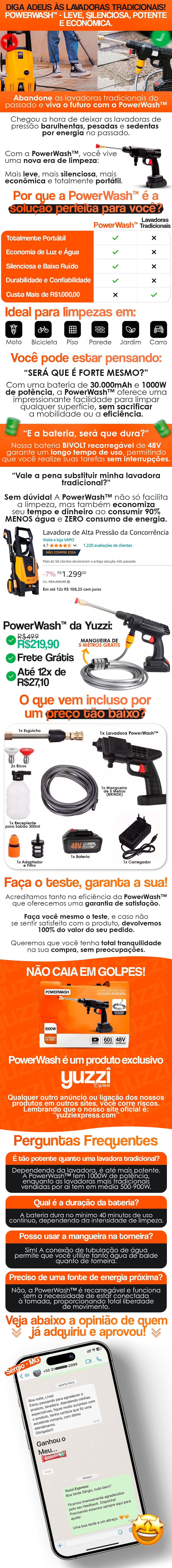 Lavadora de Pressão Portátil Sem Fios + Mangueira de 5M de Brinde - PowerWash™