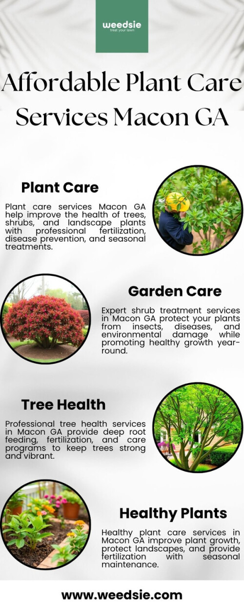 Affordable Plant Care Services Macon GA by Weedsie provide expert fertilization, shrub care, and seasonal plant treatments to keep your landscape healthy and beautiful year-round. Our professional team helps protect trees and plants from pests, diseases, and environmental stress with customized care solutions. Visit Here : https://weedsie.com/plant-care/